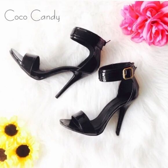 🔃Wild Diva Black Ankle Strap Open Toe High Heels - Picture 4 of 8